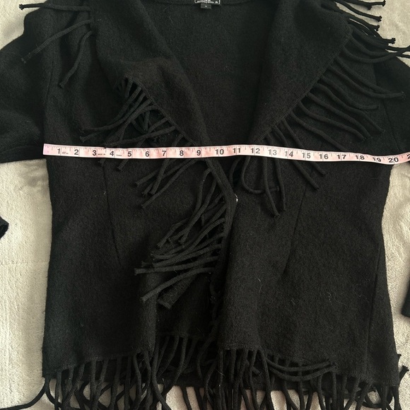 Wool Black Fringe Coat - Picture 6 of 7